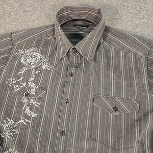 7 Diamonds Shirt Mens 2XL Black Striped Graphic Print Button Up Long Sleeve Y2K